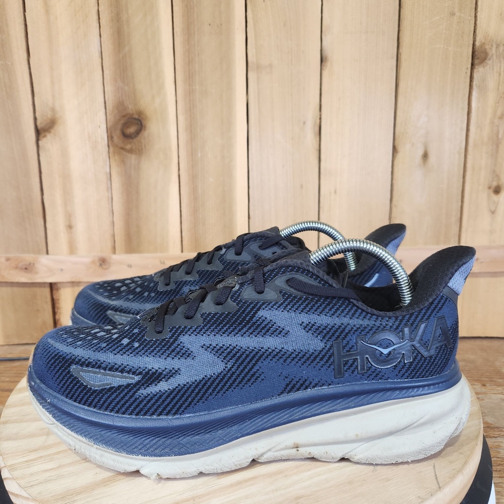 Hoka Clifton 9 Mens 9.5 D Black Varsity Navy Blue Road Running Shoes 1127895